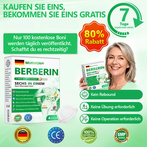 Extra 30 % Rabatt auf reduzierte Artikel! | Offizieller Shop | MURWON® 6-in-1 NAD⁺ Berberine Pro All-in-One Fit & Vital Nano-Mikronadel-Patch (Einmal täglich · Sichtbare Veränderungen in nur 7 Tagen)