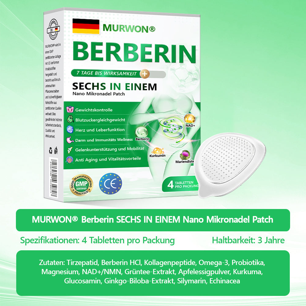 Extra 30 % Rabatt auf reduzierte Artikel! | Offizieller Shop | MURWON® 6-in-1 NAD⁺ Berberine Pro All-in-One Fit & Vital Nano-Mikronadel-Patch (Einmal täglich · Sichtbare Veränderungen in nur 7 Tagen)